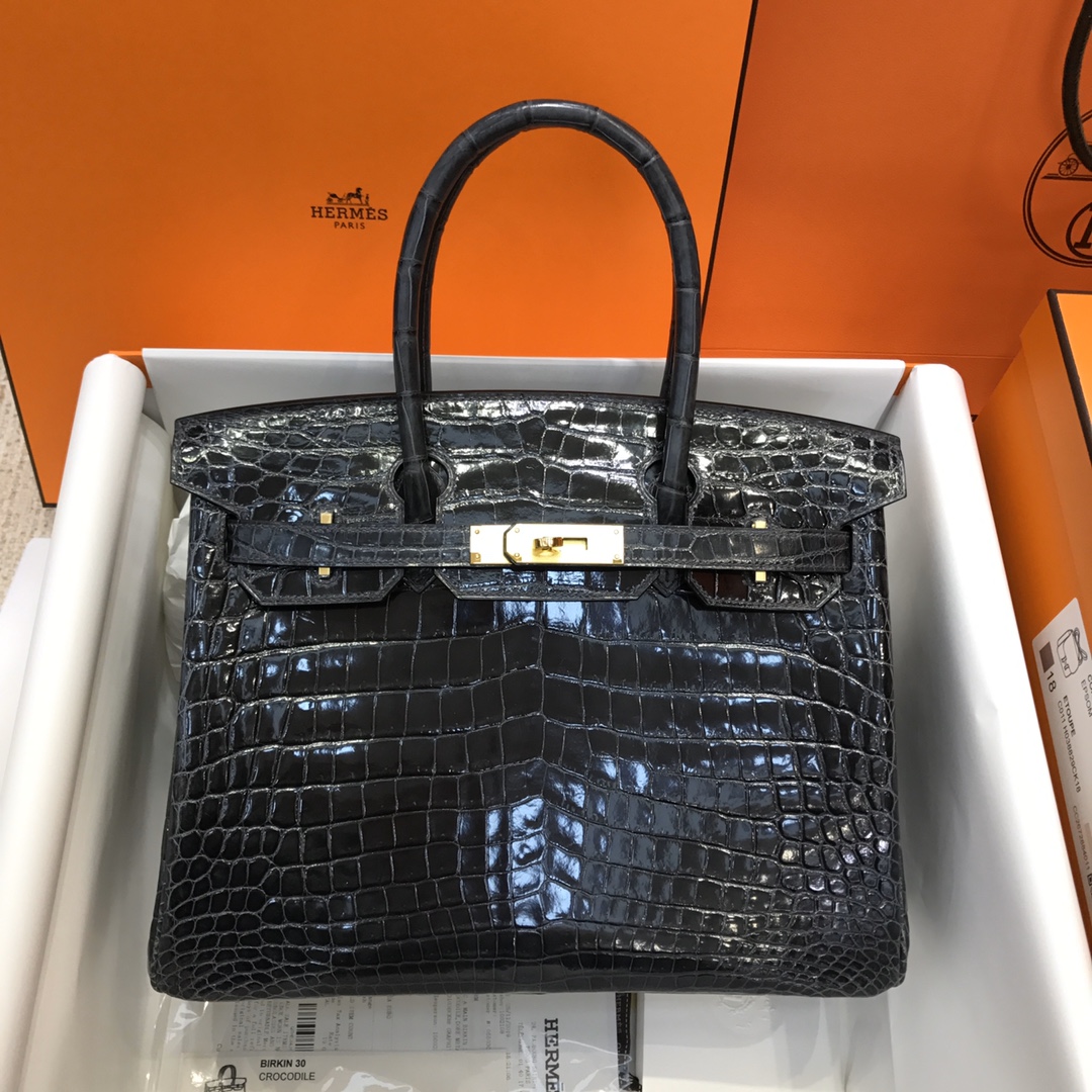 Hermes Birkin 30CM Handmade Bag In Black Crocodile Niloticus Shiny Skin